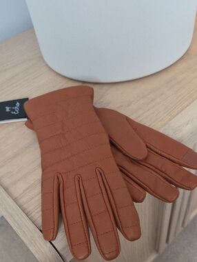 NWT Echo Women's Tan-Brown Leather & Thinsulate Quilted Gloves